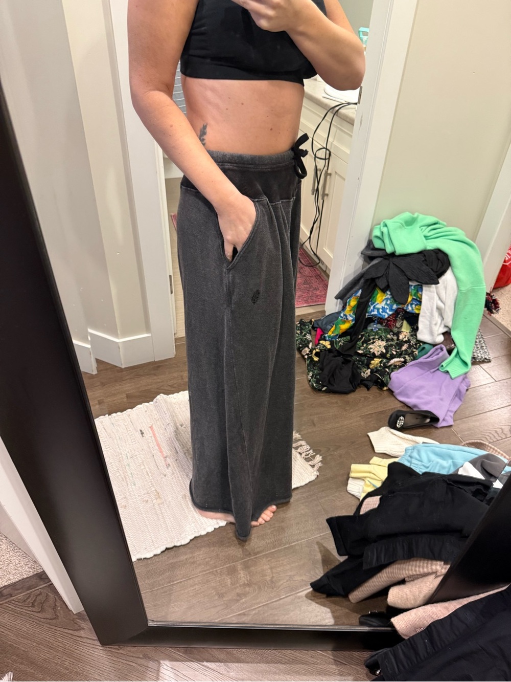 FREE PEOPLE Movement Charcoal Wide-Leg Lounge Pants